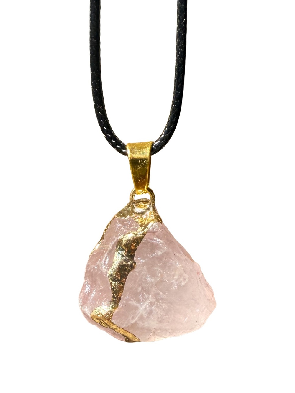 Natural Rose Quartz Crystal Pendant Necklace 20” Boho Gothic